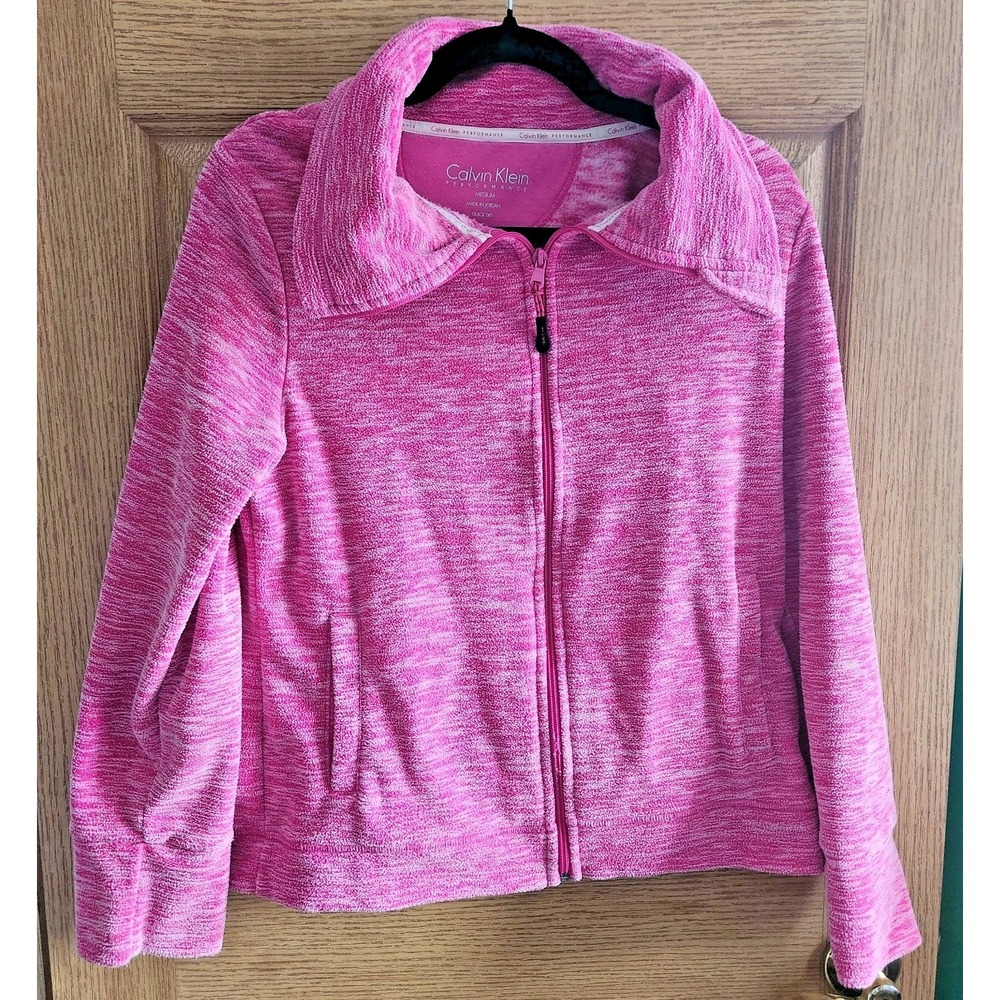Calvin Klein‎ Performance Women's M Pink Fleece Full Zip Jacket Logo Sleeve